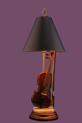 Violin and bow Upcycled Violin Ideas, Violin Lamp, Guitar Lamp, Music Lamp, Trumpet Lamp, Repurposed Lamp, Creative Lamps, Music Studio Room, Large Lamps