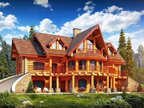 Log Cabin Mansions, Log Home With Garage, Huge Log Cabin Homes, Hochstetler Log Homes, Southland Log Homes, Large Log Cabin Homes House Plans, Mountain House Design, Log Cabin House Plans, House Structure Design