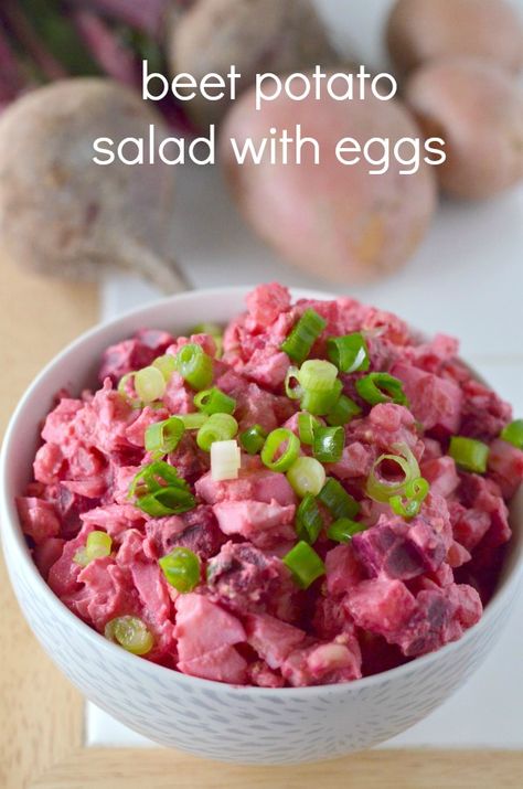 Beet Potato Salad with Eggs is a great side dish to make for Valentine’s Day, why?  Well, it’s pink. Not only that but it’s naturally dyed from the beets!  I hate seeing red food coloring in food these days.  We don’t need these colors in our foods or any products that are on store shelves.  ... Read More » Beet Potato Salad, Egg And Potato Salad, Potato Salad With Eggs, Salad With Eggs, Egg And Potato, Baked Meatball Recipe, Best Potato Salad Recipe, Beet Salad Recipes, Potato Salad With Egg