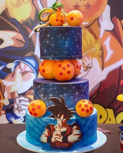 Um arraso de bolo com o tema Dragon Ball! Credito: @thaiscakedesign #Festainfantil #CustomCake #BoloPersonalizado #BoloDragonBall #FestaDragonBall #DragonBall #Dragon #Ball #FestaMenino Skye Birthday Party Paw Patrol, Dragon Ball Cake, Dragonball Z Cake, Skye Birthday Party, Monsters Inc Baby, Peanut Baby Shower, Anime Cake, Ball Birthday Parties, Ball Cake