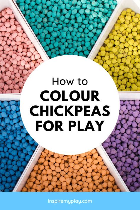 How to Colour Chickpeas for Play – Inspire My Play Edible Sensory Play, Loose Part, Sensory Therapy, Rainbow Rice, Baby Art Projects, Sensory Crafts, Montessori Toddler Activities, Sensory Boxes, Fine Motor Skills Activities