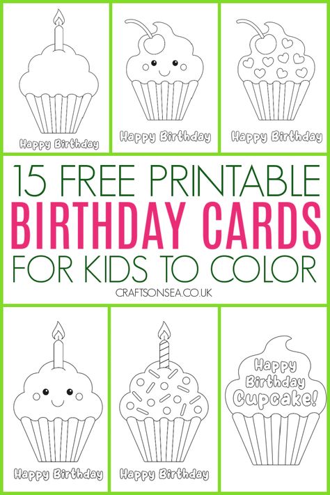 Free Printable Birthday Decorations, Birthday Card Coloring Printable, Happy Birthday Printable Card, Birthday Cards For Kids To Make, Birthday Cards From Kids, Homemade Birthday Cards From Kids, Birthday Card Printable Free, Cute Cupcake Designs, Printable Birthday Cards Free