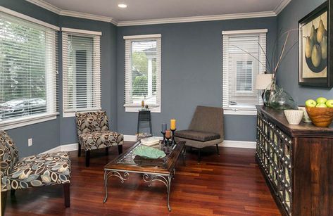 Living room with Brazilian wood flooring and gray paint walls Cherry Hardwood Flooring, Cherry Wood Floors, Paint Walls, Gray Painted Walls, Living Room Wood Floor, Crown Moldings, Wood Floor Kitchen, Living Room Decor Colors, Gray Paint