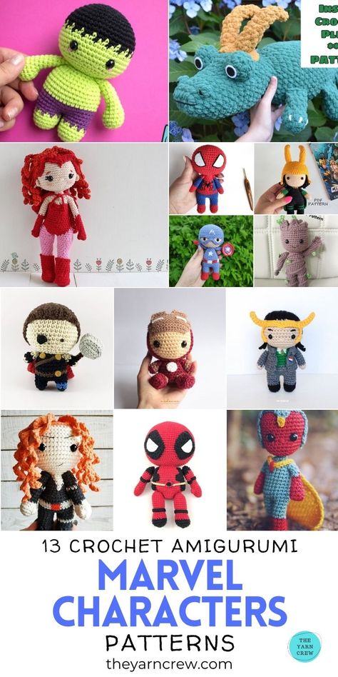 13 Famous Crochet Amigurumi Marvel Character Patterns For Comics Fans. Crochet Amigurumi Marvel Character Patterns curated by The Yarn Crew. Amigurumi Marvel, Crochet Marvel, Crochet Geek, Crochet Keychain Pattern, Crochet Gratis, Crochet Amigurumi Free Patterns, Crochet Amigurumi Free, Quick Crochet, Crochet Animal Patterns