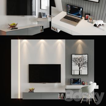 Tv Cum Study Unit, Bedroom Tv Panel Design, T.v Unit Design, Bedroom Tv Unit Design, Tv Zone, Luxury Tv Wall, Tv Wall Design Ideas, Tv Unit Designs, Unique Bedroom Design