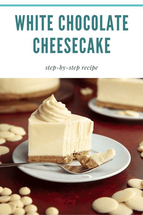 Easy White Chocolate Cheesecake, White Chocolate Cheesecake Pie, No Bake White Chocolate Cheesecake, White Choc Chip Cookies, White Chocolate Cheesecake Recipes, Baked White Chocolate Cheesecake, Chocolate Traybake, Best No Bake Cheesecake, Chocolate Cheesecake Bars