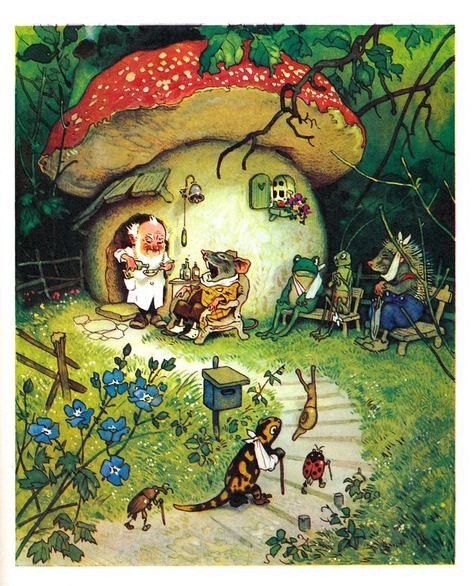 Fritz Baumgarten, Feel Better Soon, Wolf Illustration, Fairy Village, Elves And Fairies, Fairy Friends, Fairytale Illustration, Doctor Visit, Forest Friends