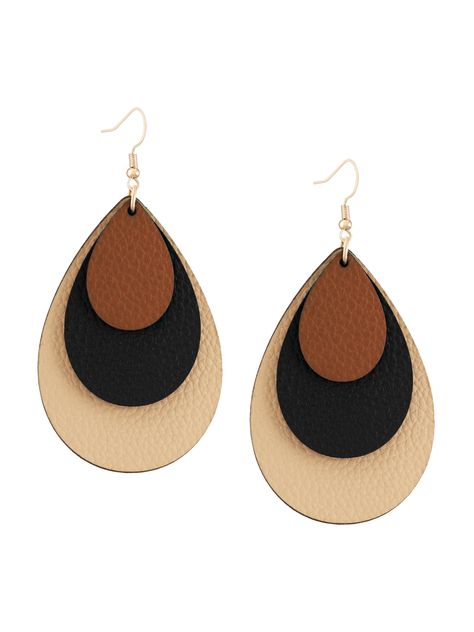 PRICES MAY VARY. BOHO CHIC DESIGN: These earrings feature a unique waterdrop shape with a triple-layered teardrop design in black, brown, and beige leather. HIGH-QUALITY MATERIAL: Made from high-grade faux leather, these earrings are both lightweight, durable and comfortable for all-day wear. VERSATILE STYLE: The striking color combination and layered design make these earrings perfect for any occasions, adding a chic touch to any look. PERFECT GIFT: Surprise your loved ones with this stylish an Diy Soda, Leather Leaf Earrings, Boho Chic Design, Personal Jewelry, Boho Style Earrings, Chic Leather, Fall Earrings, Earrings Inspiration, Homemade Jewelry