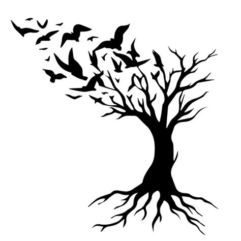 Calming Images, Tree Tattoo Designs, Tree Of Life Tattoo, Side Tattoos, Wood Burning Patterns, Wood Burning Art, Bird Tree, Tree Silhouette, Stenciling