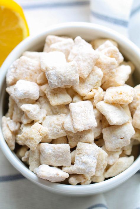 Chex Lemon Buddies, Lemon Chex Mix, Lemon Chex, Lemon Puppy Chow, Chex Mix Recipes Sweet, Puppy Chow Chex Mix Recipe, Chex Mix Puppy Chow, Chex Mix Recipe, Muddy Buddies Recipe