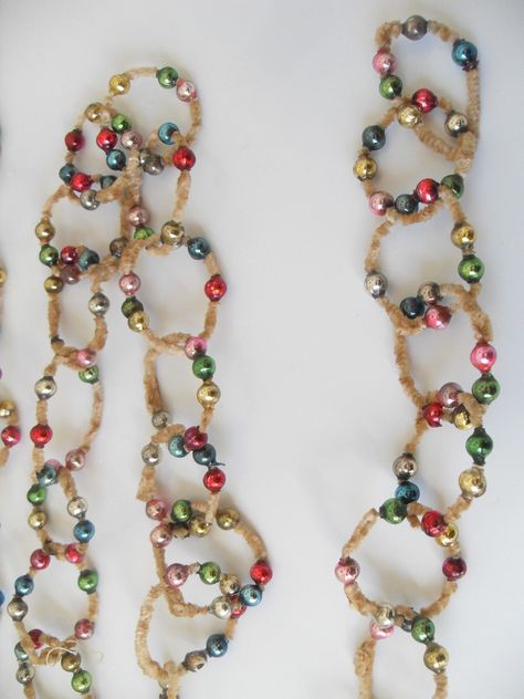 vintage pipe-cleaner mercury-glass garlands Pipe Cleaner Garland Christmas, Pipe Cleaner Garland, Pipe Cleaner Christmas, Beads Garland, Garland Christmas, 2024 Christmas, Handmade Christmas Decorations, Merry Christmas Everyone, Christmas Charms