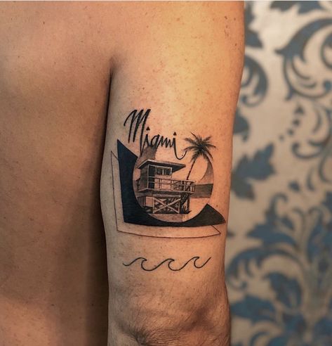 Miami Tattoo Ideas, All Star Tattoo, Skyline Tattoo, Florida Tattoos, Miami Tattoo, Small Quote Tattoos, Small Tattoos With Meaning, Miami Life, Theme Tattoo