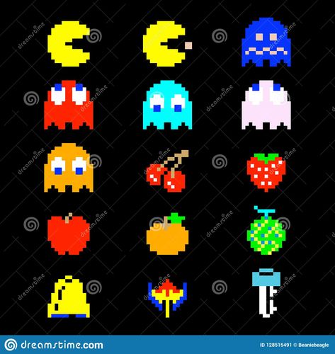 Illustration about A set of vector retro Pacman icons from the classic arcade game created by Namco. Illustration of colorful, background, entertainment - 128515491 Internet Romance, Bee Pictures, V Games, 8 Bits, Colorful Background, Pac Man, Arcade Game, Creative Ads, Anime Shirt