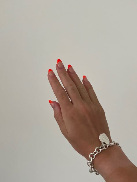 Blood Orange Nails, Orange French Tips, Orange French Tip Nails, Summer Nails Aesthetic, Orange French Tip, Finger Paint, Nails Aesthetic, Reddish Orange, French Tips