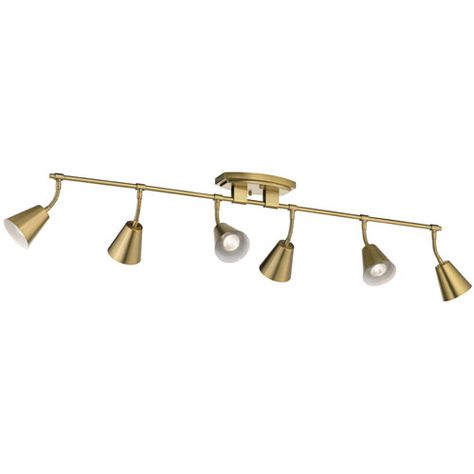 Kichler Sylvia Brushed Natural Brass Six Light Rail Light 52130bnb | Bellacor Track Lighting Kits, Track Light, Kichler Lighting, Light Rail, How To Clean Metal, Brass Lighting, Cool Lighting, Lighting Collections, Lighting Solutions