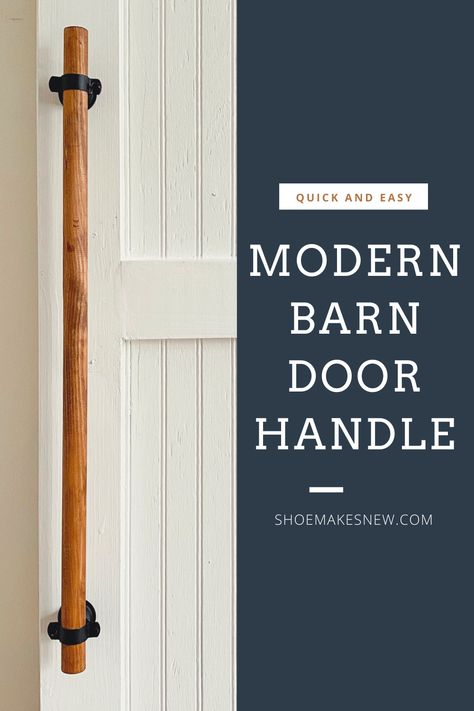 With some wood dowel and a couple of cheap plumbing clamps, you can make a quick barn door handle in a modern farmhouse style. For us this was a scrap wood project and took only about an hour to complete. It's a really easy beginner DIY project for a modern boho farmhouse touch. Barn Door Hardware Handles, Barn Door Hardware Ideas, Diy Door Handles, Early American Wood Stain, Diy Cabinet Handles, Diy Modern Barn Door, Barn Door Handles Hardware, Diy Barn Door Plans, Diy Closet Doors