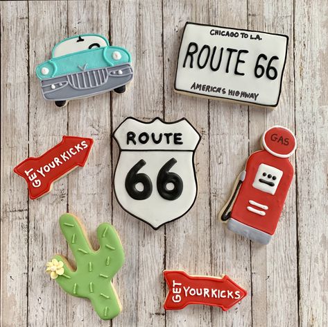 Route 66 Party Decoration, Route 66 Birthday Party Ideas, Route 66 Party Theme, Route 66 Party, Route 66 Theme, Road 66, Road Trip Theme, 18th Birthday Decorations, Ra Themes