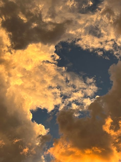 sky, clouds, sunset, orange, yellow, blue Yellow Cloud, Gold Skies, Clouds Sunset, Blue Sunset, Light Blue Aesthetic, Yellow Sky, Sunset Orange, Dark Clouds, Orange Sky