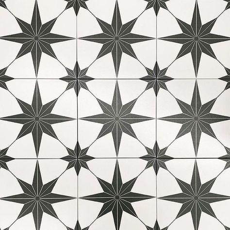 Star Bathroom Floor, Star Tiles Bathroom, Room Tiles Floor, Tiled Flooring, Star Tile, Patterned Tiles, Chic Bathroom, Pattern Tile, Black And White Stars