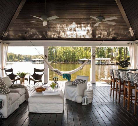 The ultimate waterfront dream home in North Carolina Cottage Backyard, Lake Dock, Lakeside Living, Lakefront Property, Interiors Inspiration, Lake Living, Lake Cottage, Lake Cabins, Lake House Decor