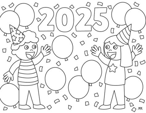 Help keep the kids entertained on New Year's Eve or New Year's Day with these New Year coloring pages. All pages can be printed from home. 100% FREE! New Years Colouring Pages, New Year Activity, New Year Kids, Winter Break Activities, New Years Eve Traditions, Body Parts Preschool, New Year Coloring Pages, Holiday Homework, School Board Decoration