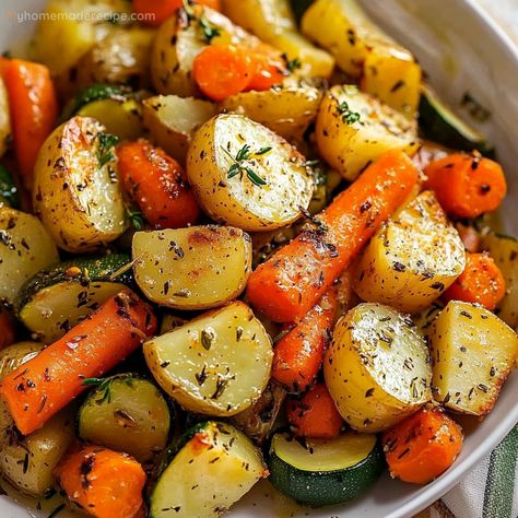 Toasted Potatoes And Carrots, Garlic Herb Roasted Potatoes, Roasted Potatoes Carrots, Meal Sides, Carrots And Zucchini, Carrots Side Dish, Roasted Potatoes And Carrots, Thanksgiving Vegetables, Recipes Vegetables