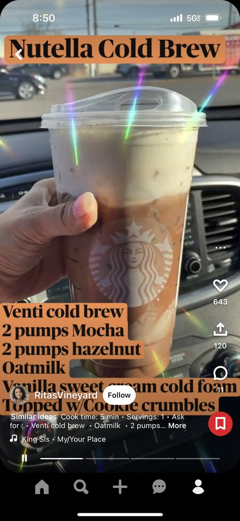 Nutella Cold Brew Starbucks, Nutella Drink, Starbs Drinks, Starbucks Ideas, Cold Starbucks Drinks, Starbucks Orders, Iced Starbucks Drinks, Starbucks Secret, Starbucks Secret Menu Drinks