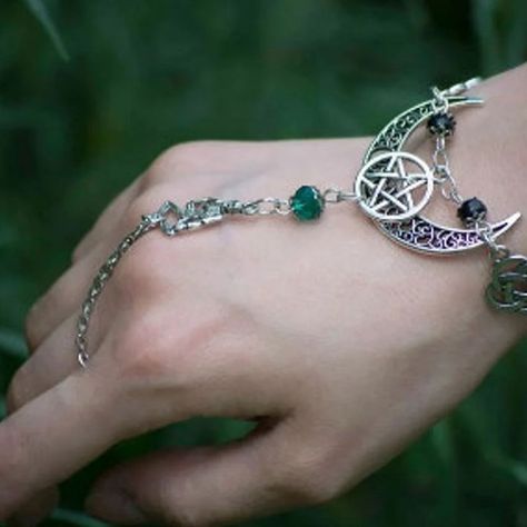 Bohemian Moon Triple Goddess Crescent Bracelet Ring, Jewelry Accessories, Pagan Wicca Witch Pentacle Shungite Bracelet, Witch Pentacle, Gothic Bracelet, Moon Bracelet, Lucky Elephant, Elephant Bracelet, Witch Jewelry, Pagan Jewelry, Hematite Bracelet