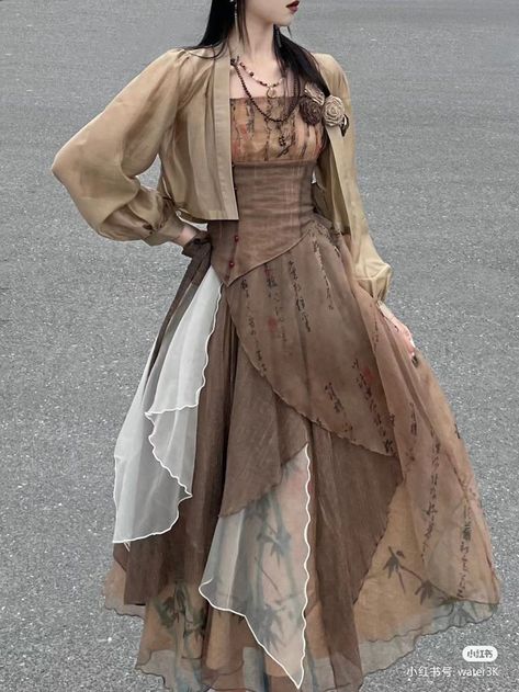 Woodland Clothing Aesthetic, Seer Outfits, Solar Punk Fashion Aesthetic, Tattered Clothes Aesthetic, Goblin Core Dress, Fantasy Witch Outfit Aesthetic, Royalty Core Outfits, Forest Nymph Aesthetic Outfit, Modern Fairy Aesthetic Clothes