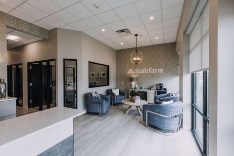 Insurance Office Design, State Farm Office, Insurance Office, Farm Office, Office Space Inspiration, Commercial Office Design, Modern Office Space, Office Remodel, Office Renovation