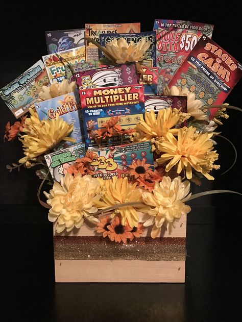 Fall themed basket for basket raffle with Scratch off lottery tickets Fall Lottery Ticket Basket, Lottery Ticket Raffle Basket, Raffle Basket Ideas, Lottery Ticket Gift, Basket Raffle, Gift Card Basket, Raffle Ideas, Fall Gift Baskets, Card Basket