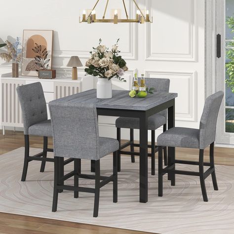 PRICES MAY VARY. 🏡 [Counter Height Dining Table Set for 4] This 5-piece counter height dining table set embodies elegance and luxury with meticulous attention to detail. Combining elegant gray upholstery and decadent black natural wood frames, this counter height dining table set provides a beautiful 2-tone look. This high top kitchen table and chairs offer a more unique and casual look for your dining room compared to standard-height ones. 🏡 [5 Piece High Top Kitchen Table and Chairs] Having Square Dining Room, Square Dining Room Table, Counter Height Dining Table Set, Dining Room Centerpiece, Dining Room Table Chairs, Dining Furniture Sets, Counter Height Dining Table, Table Haute, Kitchen Dining Sets