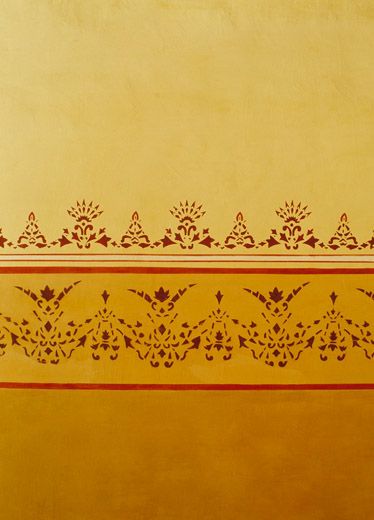 Mexican Modernism, Spanish Hacienda, Wall Stencil Patterns, Mexican Wall, Hacienda Style, Wall Stencil, Spanish Revival, Mexican Designs, Stencil Patterns