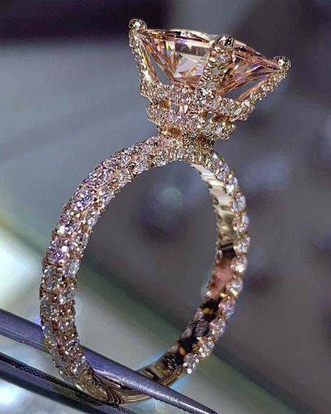 morganite engagement rings cathedral setting pave band diamonds Engagement Rings Cathedral Setting, Engagement Rings Cathedral, Morganite Engagement Rings, Engagement Rings Ideas, 3d Ring, Couple Ring Design, Big Engagement Rings, Pretty Engagement Rings, Stunning Diamond Rings