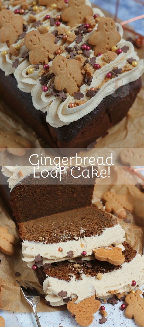 A Sweet and Spicy Gingerbread Loaf Cake that's perfect for Christmas, and anytime you fancy something Gingerbread! Delicious Gingerbread Sponge, Ginger Buttercream Frosting, and more! Yule Treats, Ginger Buttercream, Gingerbread Loaf Cake, Ginger Loaf Cake, Christmas Breads, Spicy Gingerbread, Blueberry Frosting, Gingerbread Recipes, Gingerbread Loaf