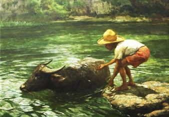 Boy and Carabao Fernando Amorsolo, Philippine Art, Makati City, Makati, Water Painting, Art World, Art Works, Auction, Water