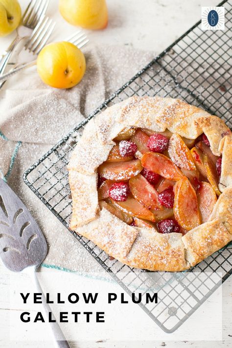 This easy galette recipe is made with yellow plums and raspberries. Perfect for Pi Day! #piecrust #galette Plum Ideas, Plum Galette, Plum Dessert, Plum Pie, Plum Recipes, Galette Recipe, Yellow Plums, Local Grocery Store, Fruit Dishes