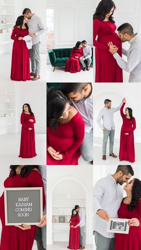 Maternity Room Ideas, Couples Maternity Photography Studio, Maternity Indoor Photography Ideas, Maternity Shoot Indian Photo Ideas, Maternity Shoot Indoor Studio, Maternity Couple Shoot Ideas, Couple Maternity Photoshoot Ideas, Maternity Photo Shoot Ideas Couples Indoor, Poses For Baby Shower Photoshoot