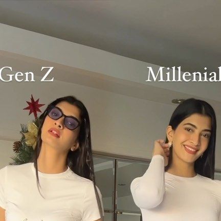 Hanna Khan on Instagram: "Millennial vs Gen Z at a New Year Party ! Which team are you on ? 🤭 Outfits : @self__cntrd . . . #HannaKhan #outfitinspo #genzfashion #genzvsmillennials #nyeoutfitinspo #outfittransition #transitionreel #fashionreels #trendingaudio #fashioninfluencer #explorepage✨#newyearsoutfit #newyearseveoutfit #nye2023 #nyeoutfit #thisorthat #outfitinspirations #thisorthat #outfitideas #styletip" Gen Z Vs Millenials, Gen Z Fashion Trends 2023, Millennial Vs Gen Z, Gen Z Fashion Trends, Gen Z Fashion, New Year’s Eve Outfit, Nye Outfits, New Years Outfit, Millenial Fashion