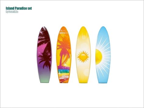 Island Paradise surfboard  by Severinka_ Sims 4 Surfboard Cc, Sims 4 Surfboard, Sims 4 Island Living Cc Clothes, Sims 4 Island Living Cc, Sims Car, Sun Activity, Sims Decor, Surfboard Decor, Deco House