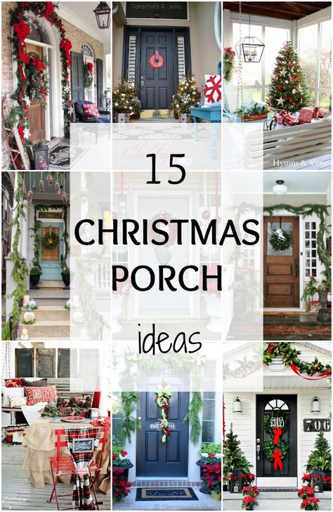 We've rounded up 15 of the BEST Christmas Porch ideas to get you ready for this holiday season! via www.ablissfulnest.com Front Porch Christmas Decorating Ideas, Christmas Exterior, Christmas Porch Ideas, Christmas Porch Decorations, Porch Planter, Farmhouse Projects, Porch Decorations, Winter Porch, Christmas Front Porch