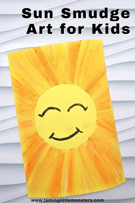 Easy Sun Smudge Art for Kids. A fun craft idea to try this Summer. perfect for preschool and kindergarten classrooms. #summer #artsandcrafts #preschool #kindergarten Preschool Sun Crafts, Sun Crafts For Preschoolers, Sun Crafts For Kids, Sun Activities, Smudge Art, Sunshine Crafts, Kindergarten Classrooms, Preschool Weather, Sun Crafts