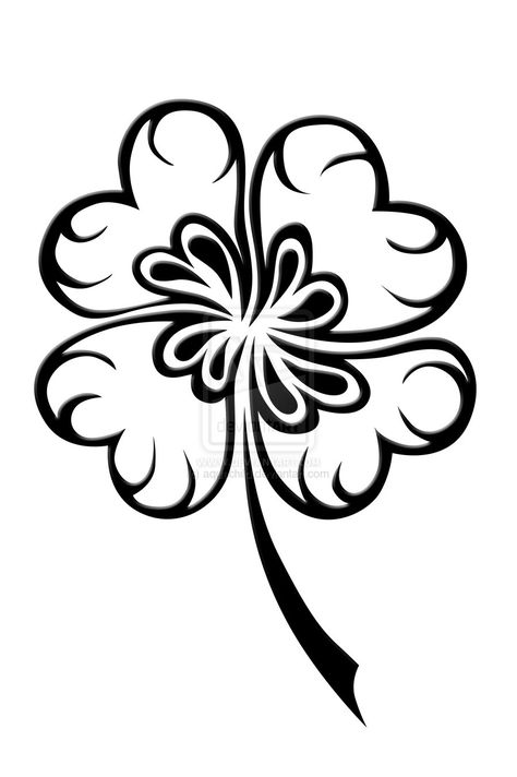 . Black And White Clover Tattoo, White Clover Tattoo, Symbols Tattoos, Leaf Clover Tattoo, Shamrock Template, Four Leaf Clover Tattoo, Clover Tattoo, Shamrock Tattoos, White Clover