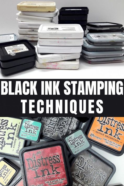 What black ink to use for the best stamping results Ink Stamps Rubber, Ink Stamping Ideas, Scrapbook Tools, Inking Techniques, Stamping Techniques Card Tutorials, Distress Ink Techniques, Ink Techniques, Paper Craft Techniques, Ink Blending