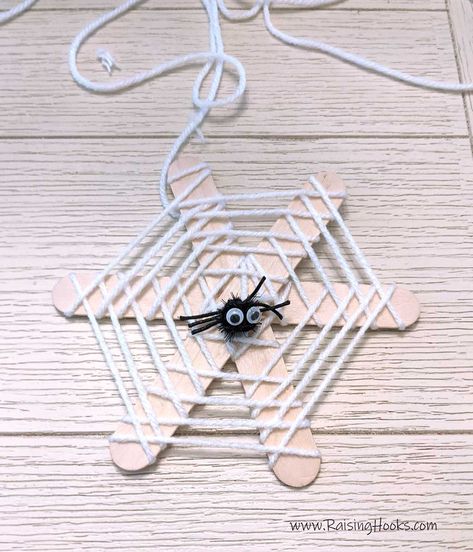 Spider Web Craft - Raising Hooks Spider Web Activity, Charlotte's Web Craft, Halloween Paper Decorations, Spider Chart, Toilet Paper Roll Bat, Stick Spider, Contact Paper Crafts, Spider Web Craft, Nanny Activities