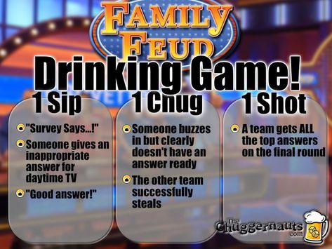 Survey says... you're drunk! This family fued drinking way is a great way to add a few drinks to your laughs. Show Drinking Games, Tv Show Drinking Games, Movie Workouts, Drinking Game, Family Feud, Best Answer, Drinking Games, Drink Up, Game Time