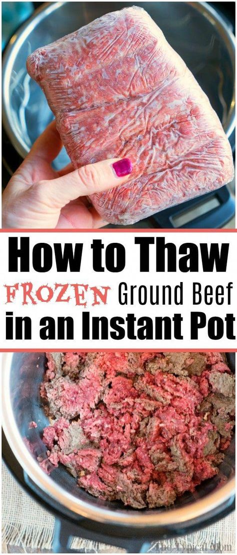 Instant Pot frozen ground beef can be thawed and cooked in no time at all. If you're forgetful like me, thawing frozen ground beef has never been easier! #instantpotrecipes #instantpot #frozen #beef #frozengroundbeef #thawing via @pinterest.com/thetypicalmom #instapotrecipes Thaw Ground Beef In Instant Pot, Frozen Hamburger Instant Pot, Frozen Ground Beef Instant Pot, Instant Pot Frozen Ground Beef, Ground Beef Instant Pot Recipes, Fettucini Alfredo, Crockpot Express, Frozen Beef, Electric Pressure Cooker Recipes