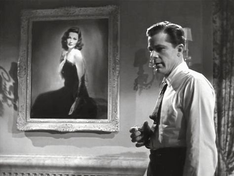 Dana Andrews with portrait of Gene Tierney as Laura in the movie- Laura Laura Movie, Laura 1944, Mystery Movies, James Ellroy, Top 10 Films, Dana Andrews, The Big Sleep, Gene Tierney, John Huston