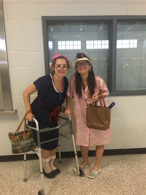 Senior citizen day Diy Senior Citizen Costume, Senior Citizen Outfit, Senior Citizens Day Spirit Week, Elderly Costume, Senior Citizen Day Spirit Week, Senior Citizen Costume, Senior Citizen Day, Senior Dress, Spooky Outfits