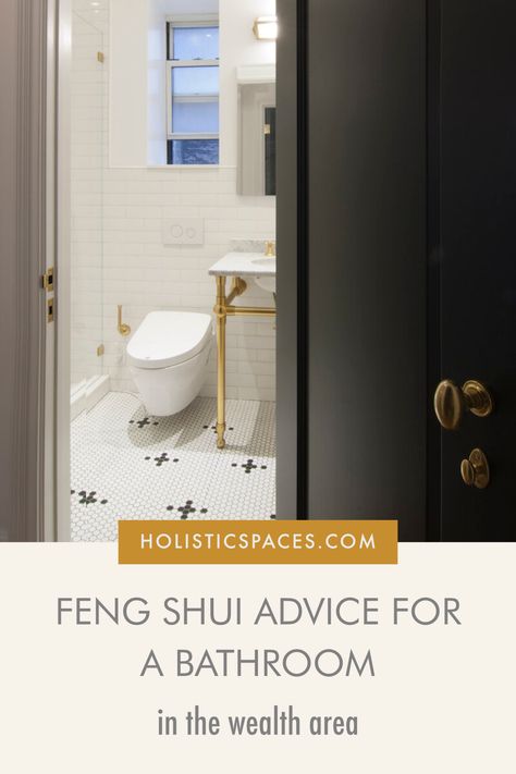 I often get asked about bathrooms in the wealth and abundance corner. While this isn't an ideal placement, don't panic! On the blog, I'm sharing my advice if you do have a bathroom in this location. #fengshui #bathroom #holisticwellness Feng Shui Bathroom Layout, Feng Shui Wealth Corner, Feng Shui Kitchen, Feng Shui Bathroom, Wealth Corner, Feng Shui Wealth, Feng Shui Bedroom, Feng Shui House, Wealth And Abundance